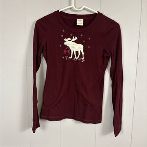 Abercrombie Kids Burgundy Winter Holiday Satin Moose Pajama Top Size XL Y2K